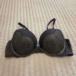 Victoria’s Secret Grey With Shimmer Lace Push-up Bra 36C Underwire Dream Angels